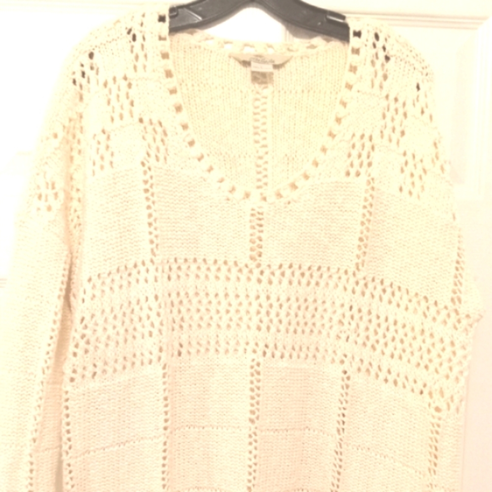 Bob Timberlake crochet cotton knit long sleeve sweater. Cream . Large